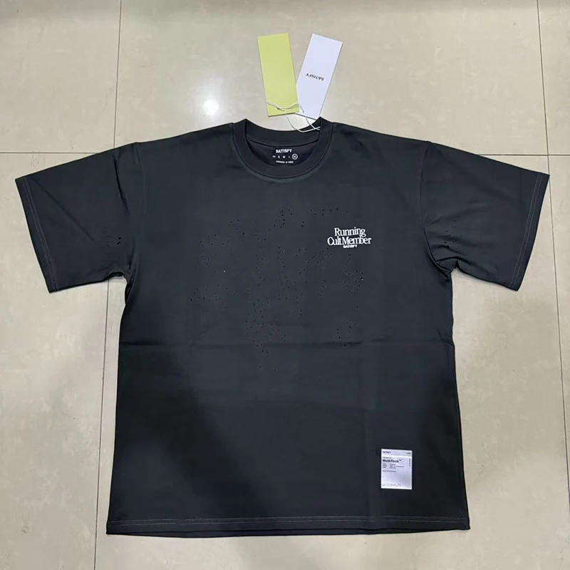 2026SS SATISFY Men's T-Shirts Vintage Destroyed Holes Crew Neck Tee Men Streetwear Top