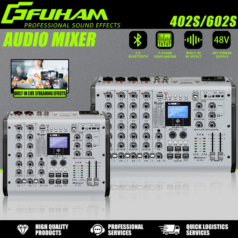 FUHAM ML-402/602 Mixer Dj 8/12 Channel Mixer Bluetooth 48V Phantom Power Karaoke System USB Mixer Audio for Live Streaming