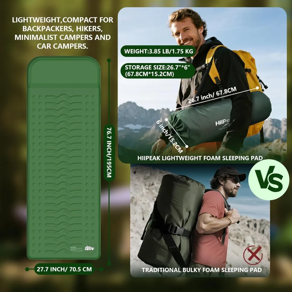 بساط نوم قابل للنفخ مريح للغاية مع وسادة، عزل عالي R-Value 9.5، رغوة مدمجة وسميكة للتخييم في الهواء الطلق #2