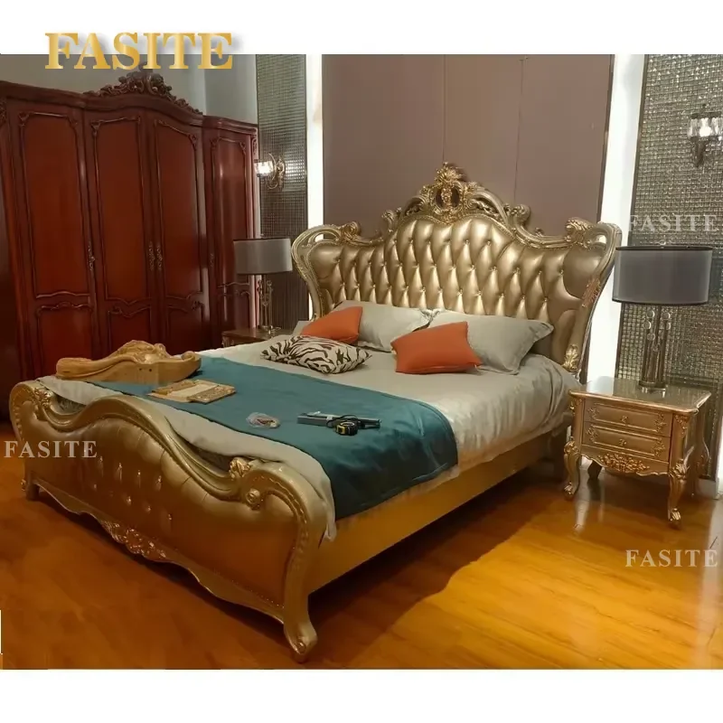 For Classical European Style King Size Bed Set Royal Luxury Bedroom Furniture Exquisite Workmanship Elegant Design Home Decor