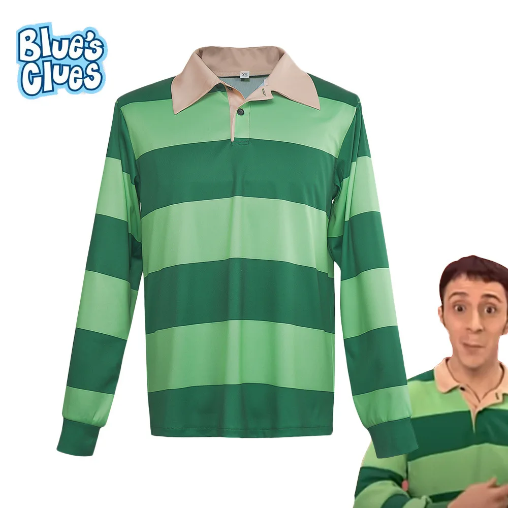 Costume de cosplay Josh de Blue's Clues and You, chemise polo rayée verte, costume de cosplay Josh pour Halloween et carnaval pour hommes et femmes