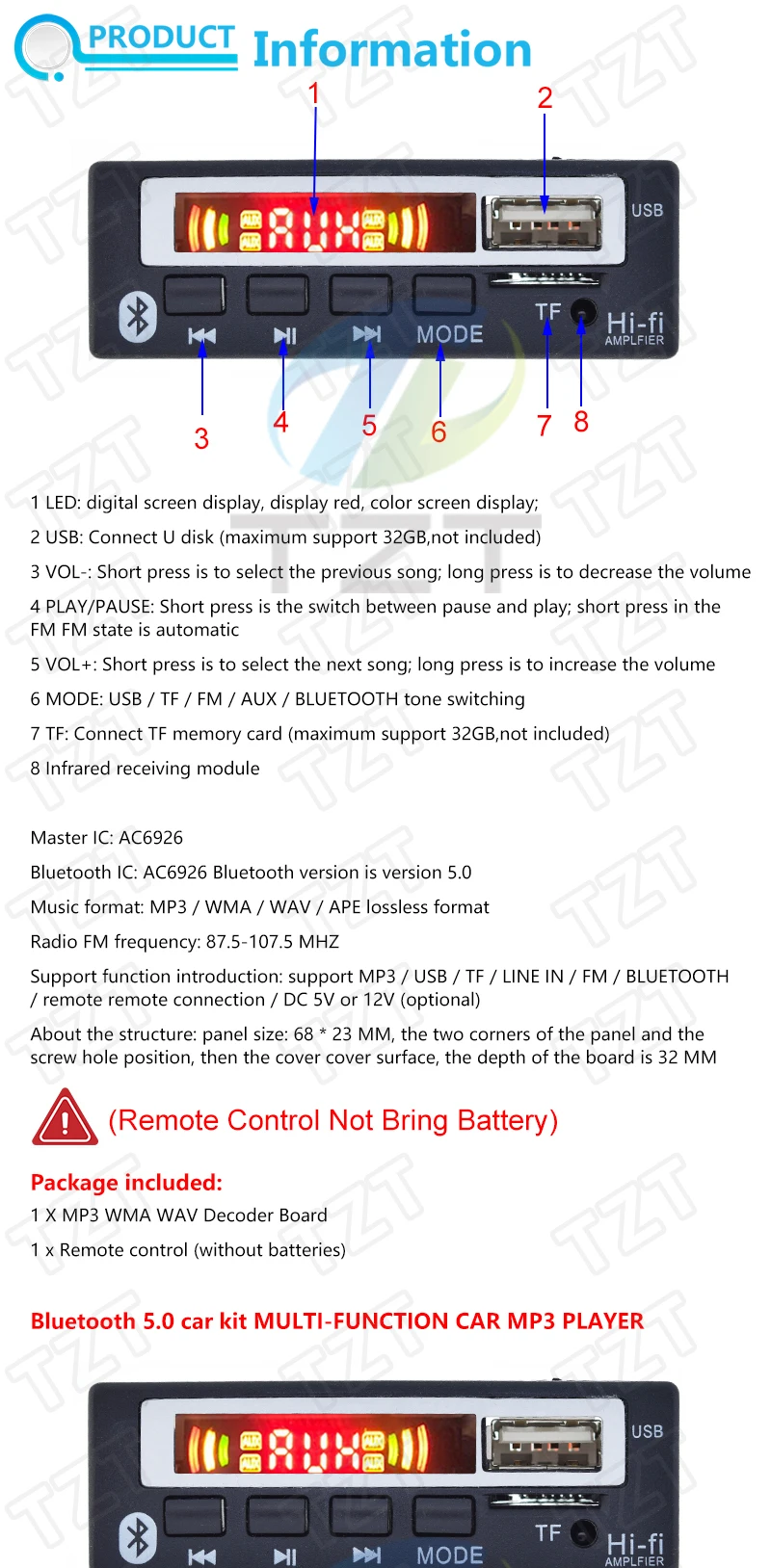 1/3PCS Auto Audio USB TF FM Radio Modul Drahtlose Bluetooth 5V 12V MP3 WMA Decoder Board MP3 Player mit Fernbedienung Für Auto – Detail 1