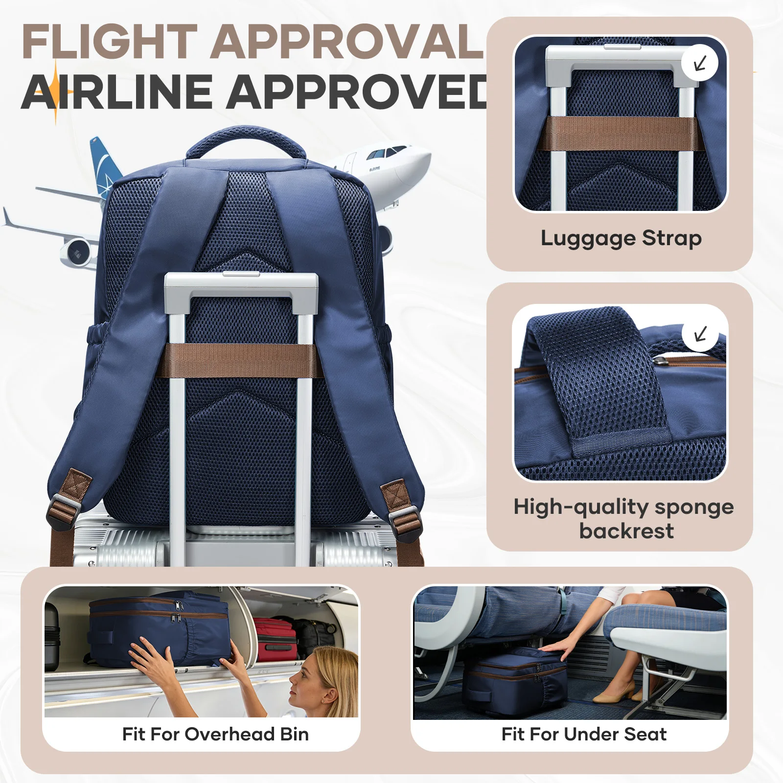 기내 비행기 여행용 백팩 40x30x20, 기내 수하물 백팩 위즈에어 40x30x20 기내용 15.6인치 노트북 가방 대학 백팩