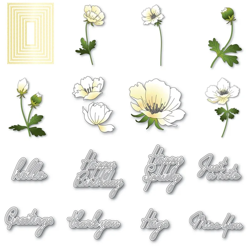 

Graceful Anemone Bloom Spring Flower Birthday Greeting Hugs Metal Cutting Dies Scrapbook Diary Decoration Embossing Template DIY