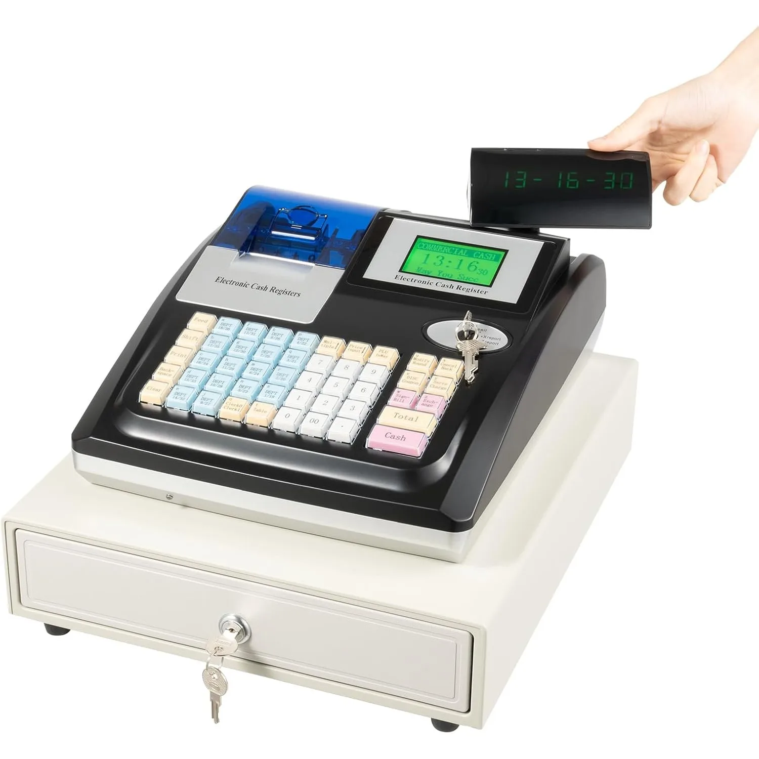 48 Keys Electronic Cash Register Commercial 8 Digital Cash Register with LED Display & LCM Screen Cash Register Cash Register