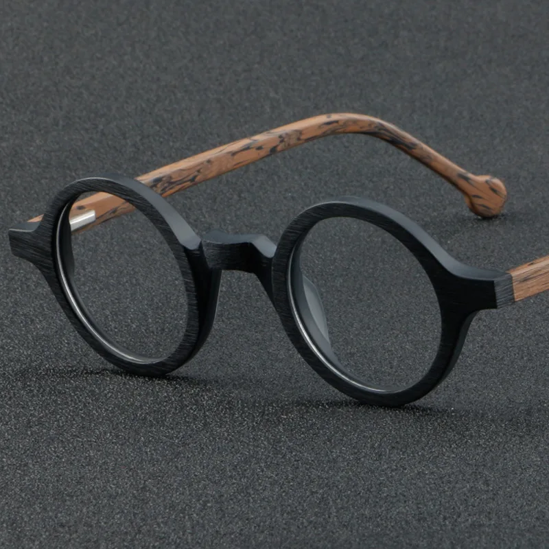 Cubojue Small Round Reading Glasses Male Women Wooden Grain Acetate Eyeglasses Frame Men Clear Anti Blue Light Reflection