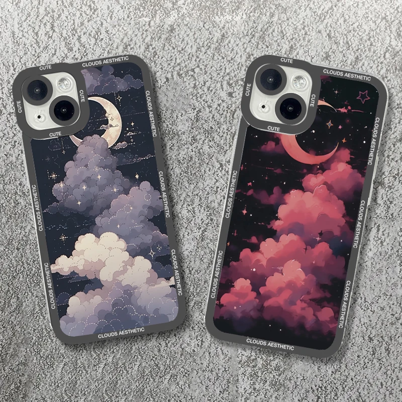 

Moonlight Clouds Scenery Transparent Phone Case For iPhone 15 Cases iPhone 14 13 12 11 Pro Max XS X XR 7 8 15 Plus SE 2022 Cover