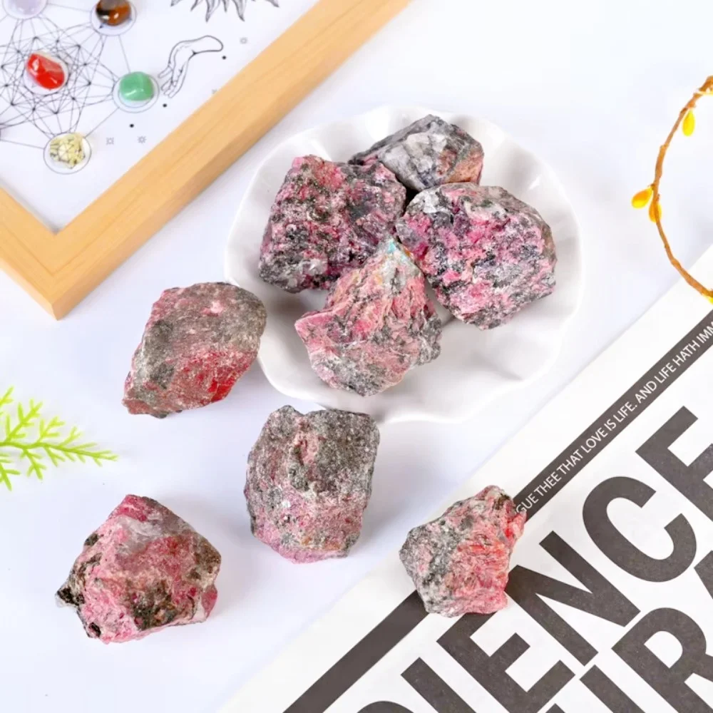 حجر الرودونيت الكريستالي الطبيعي الوردي مع عينة معدنية شفاء سوداء للتأمل كريستال الأحجار الكريمة ديكور غرفة الكوارتز #4