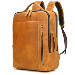 Fashion leather backpack men's business computer bagpack top layer cowhide backpack with USB charging cable daypack men male