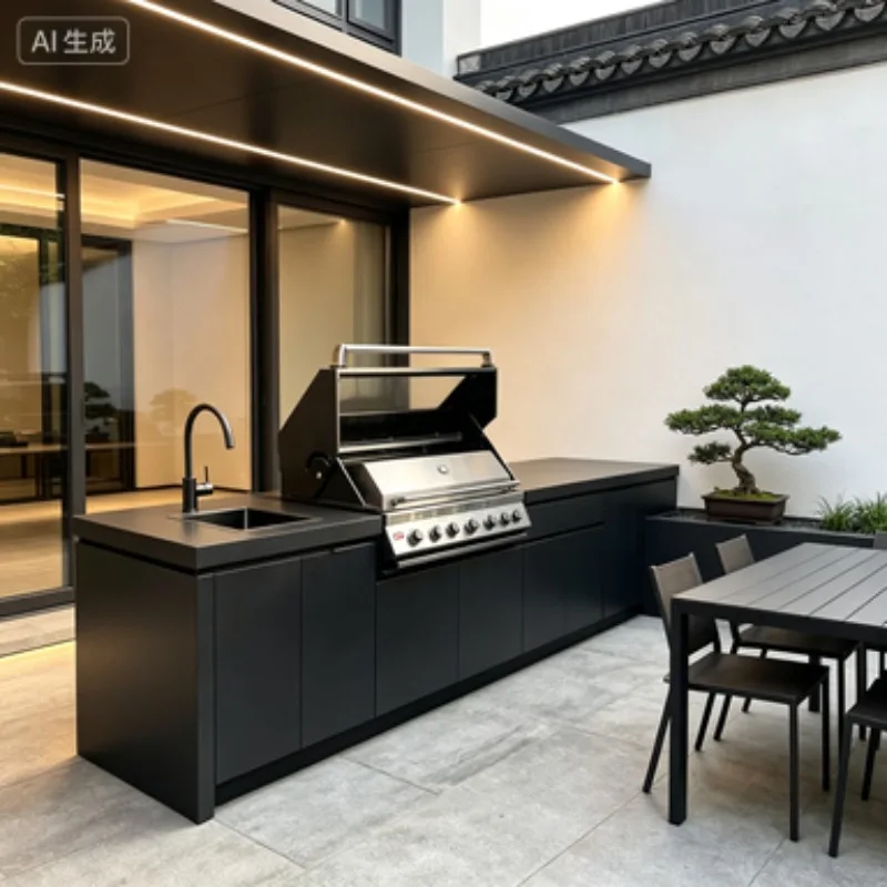 Modern Premium Weather Proof Custom Stainless Steel Outdoor Kitchen Modular Cabinet Gas Grill BBQ Metal Profile Integral