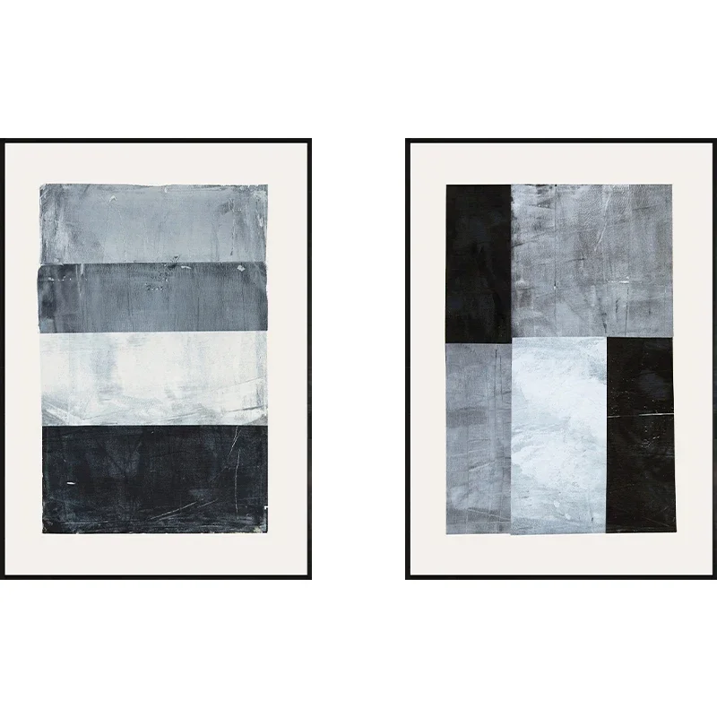 Mosaic Pattern Blue Gray Color Block Wall Art Canvas Painting Abstract Art Poster Prints Home Decor Watercolour Brush Stroke Art