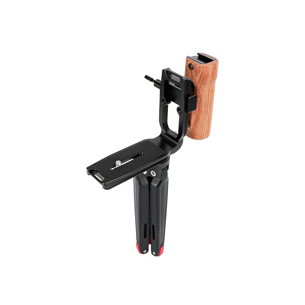 Kayulin ARCA piastra di base a sgancio rapido L con impugnatura in legno (lato sinistro) con Mini treppiede e vite filettata 1/4 per kit fotocamera