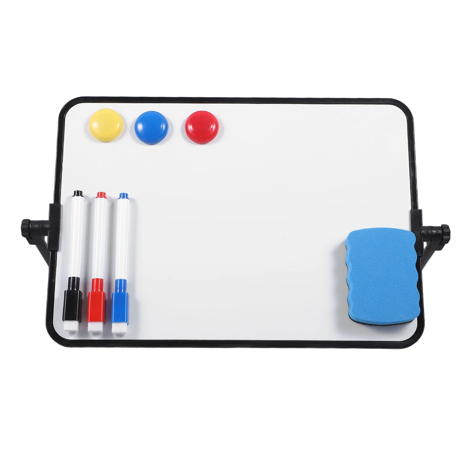 Pequeno Double-Sided Magnetic Whiteboard, Dry Erase, Calendário portátil, Office Note, Mensagem, Stand Easel, Escrita Tablet, Preto