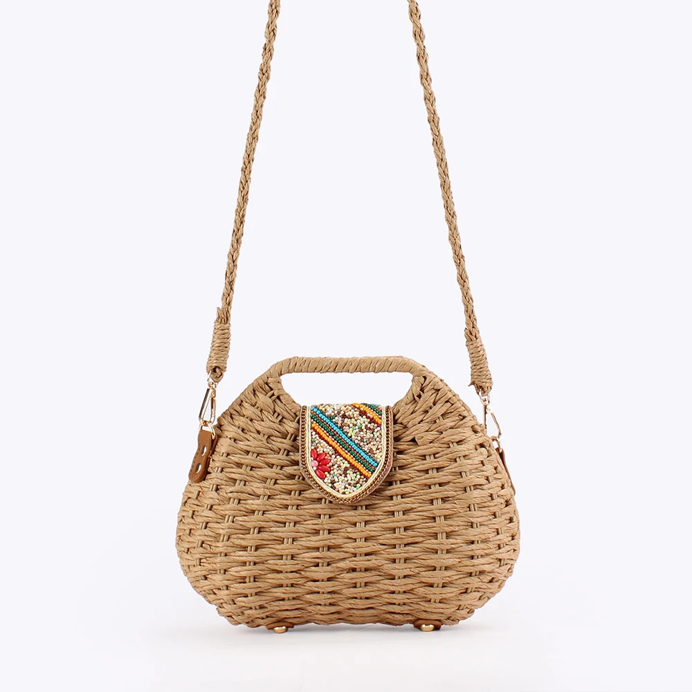 

Color Beads Women Handbags Handmade Woven Beach Bags for Women Travel Paper Rope Straw Bag Box Shoulder Crossbody Bag NEW Clutch