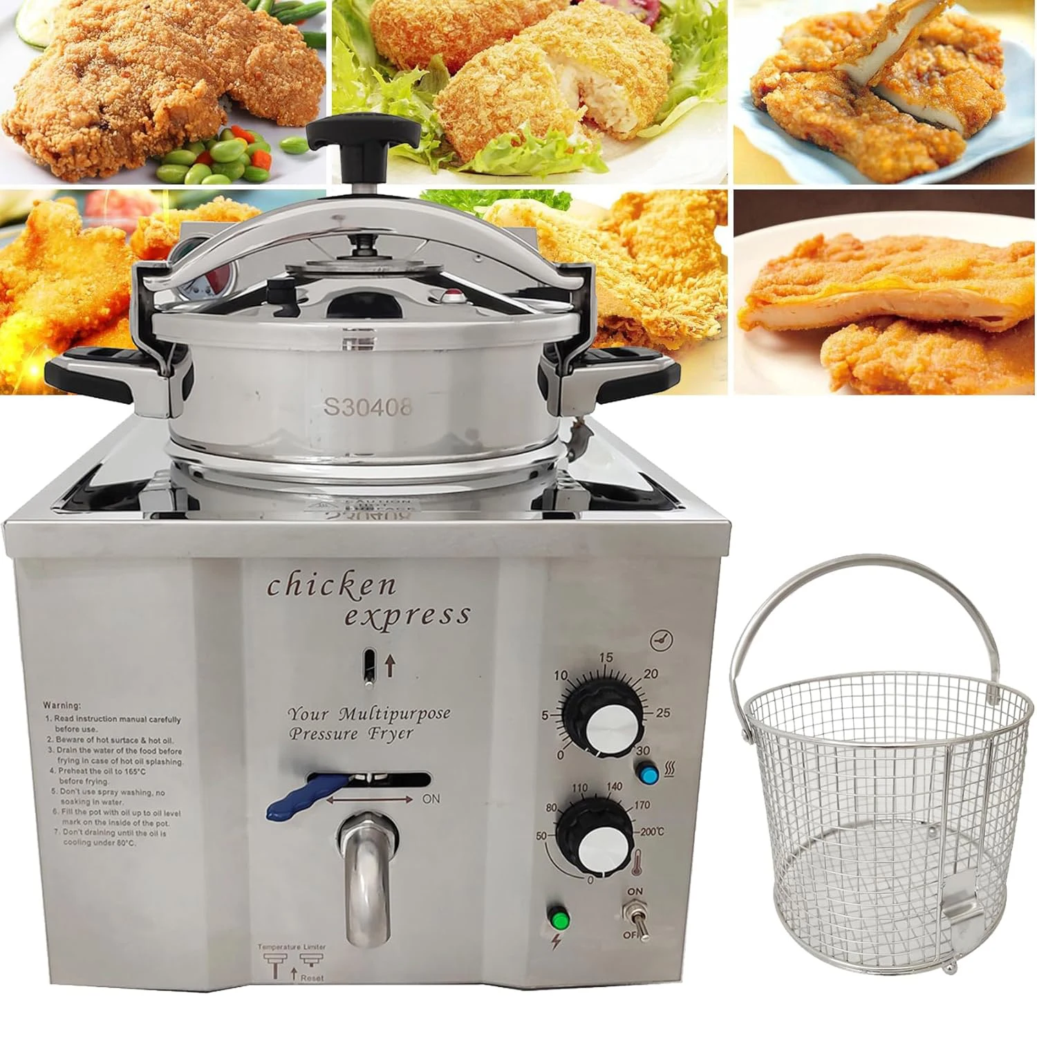 

16L Commercial Electric Pressure Fryer Stainless Steel Countertop Pressure Fryer Electric Fried Chicken Stove Tabletop Machine