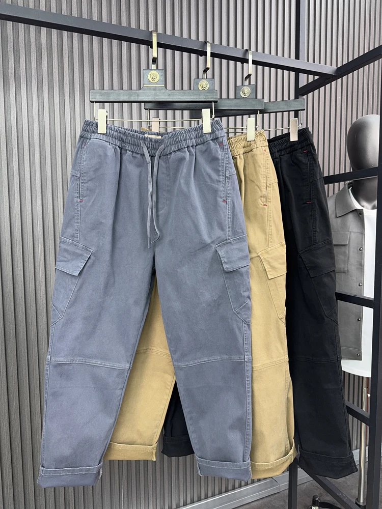 

Мужские модные однотонные широкие брюки прямого кроя, удобная хлопковая рабочая одежда, повседневные брюки, осень-зима, уличный Sle