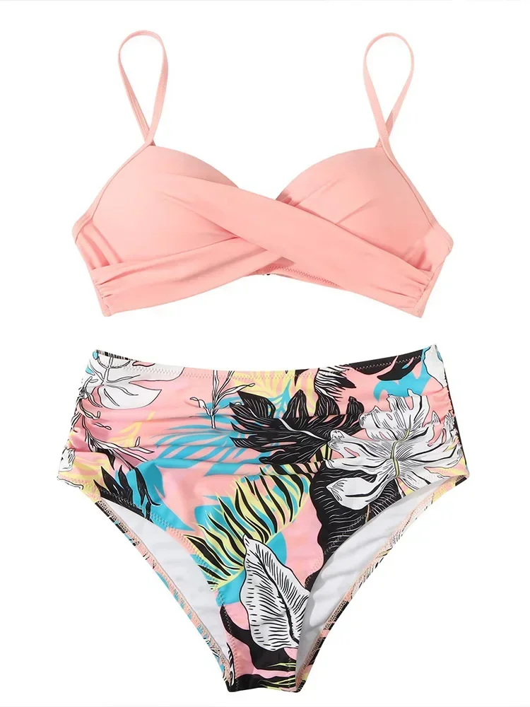 UETEEY 2025 Nuovo Costume da bagno estivo Bikini Set Sexy Bikini a pieghe con stampa leopardata Set da 2 pezzi Costume da bagno diviso da donna Bikini da spiaggia