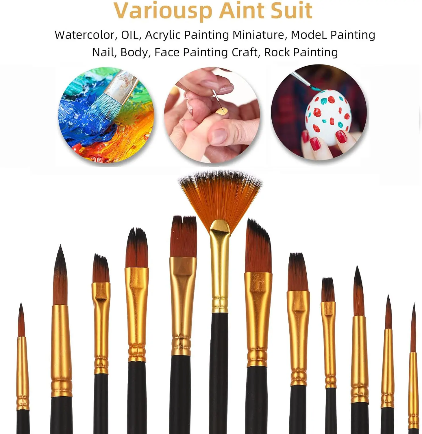12-teiliges Nylon-Borstenpinsel-Set, flache Pinsel für Aquarell-, Öl- und Acrylfarben, für Künstler, Amateure und Stoffmalerei – Detail 5