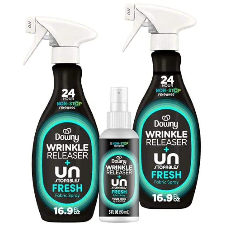 

Wrinkle Releaser Spray, Travel Size Spray + 16.9 Fl Oz Pack of 2, All In One Formula, Removes Wrinkles, Static and Odors, Light