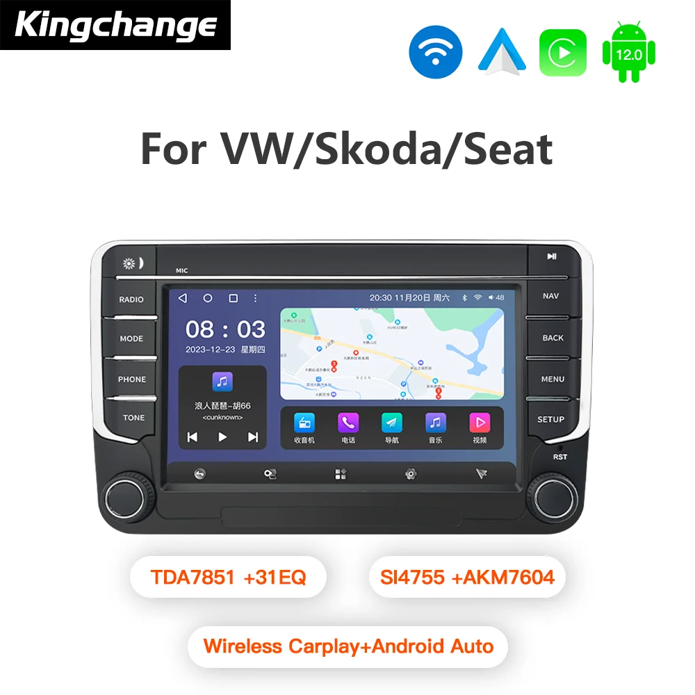 

Kingchange 7" Android 12 Car Radio multimedia player For VW Volkswagen Passat B7 B6 Golf Touran Polo Tiguan Jetta Carplay GPS