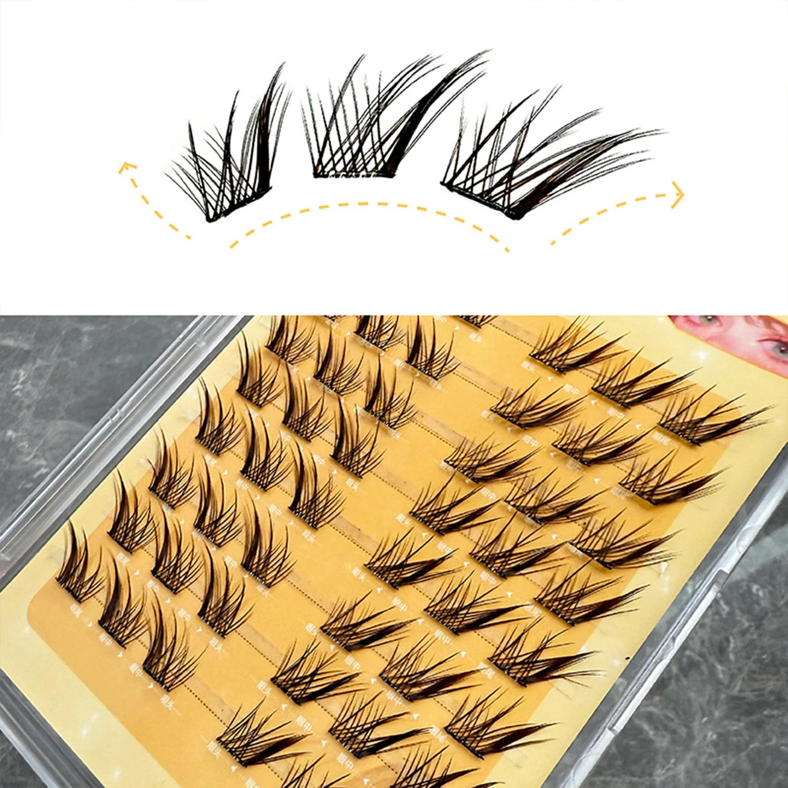 8-reihige, kleberfreie Füchse, flauschige koreanische Wimpern-Cluster, natürliche Wisps, tägliche Cartoon-Wimpernverlängerungen, professionelle Make-up-Tools