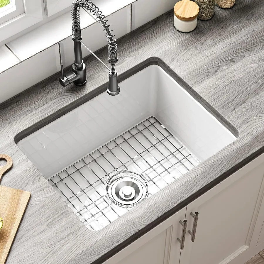 

HOROW Undermount Kitchen Sink 24 x 19 Dual Mount Large Fireclay Sink 11 High Topmount Single Bowl with Bottom Grid and Strainer