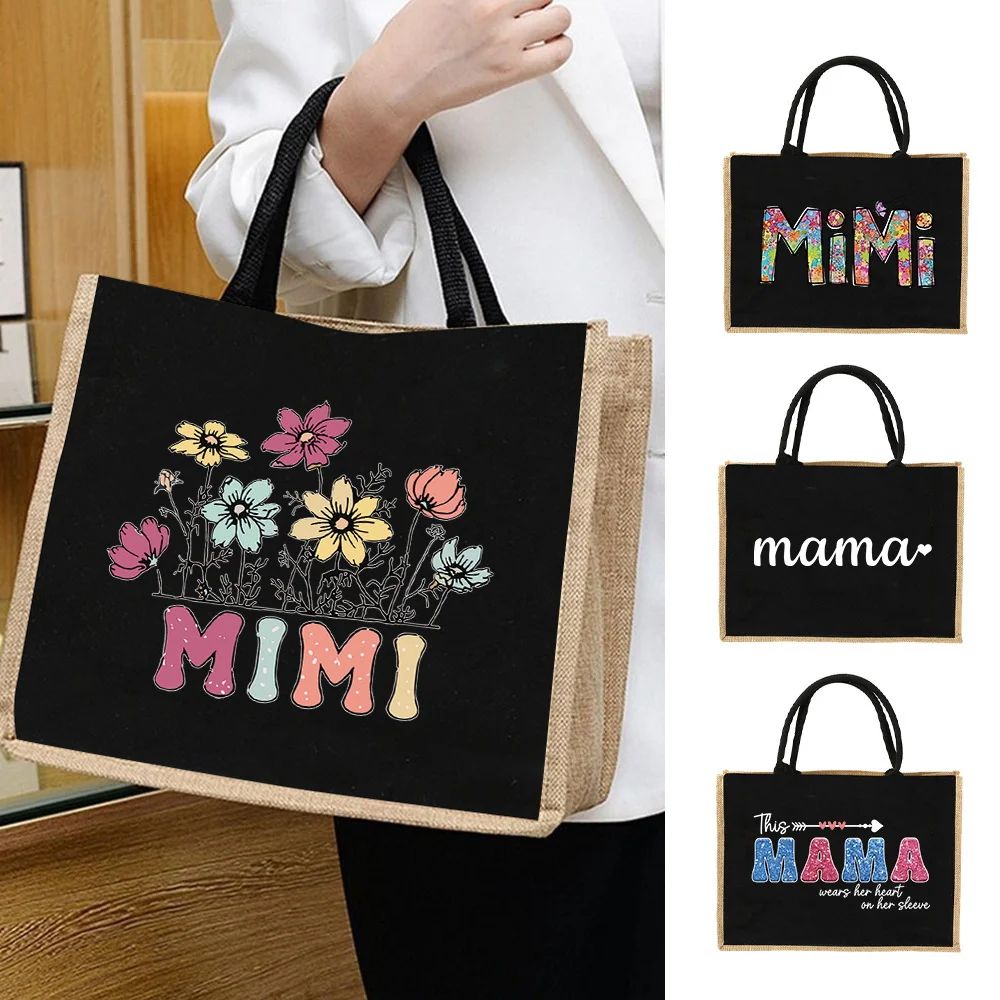 

Imitation Sacks Shopping Bag Vintage Tote Bags Print Mom Series Reusable Eco Grocery Storage Bags Vintage Beach Bag