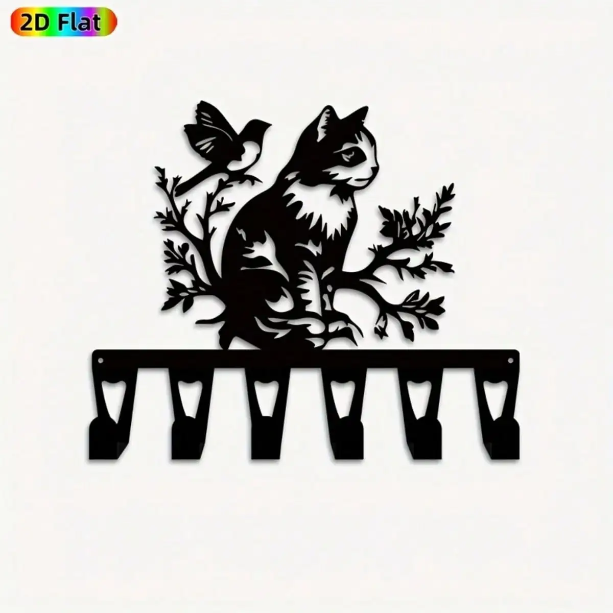 CIFBUY Metal Wall Art Cat on Branch Key Hanger Handmade Animal Themed Entryway Hallway Decor Hanging Gift