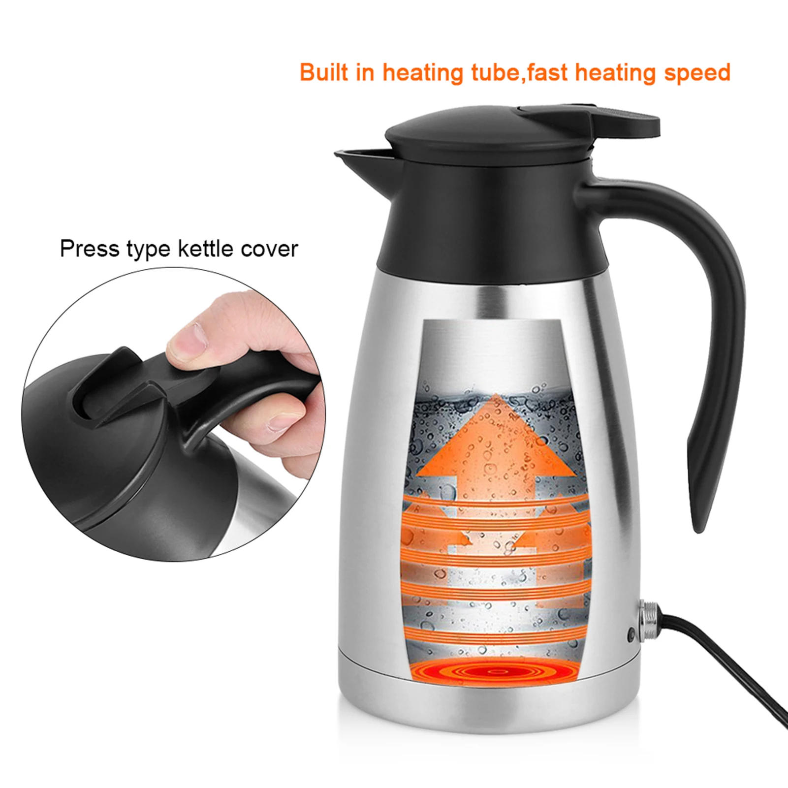 

12V Stainless Steel Electric Heating Kettle 1000ml Portable Water Cup for Automobile Car Travel