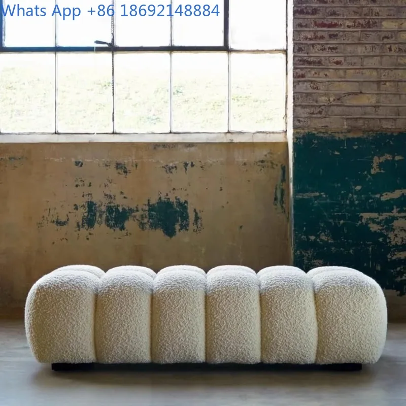 สตูลวางเท้าสไตล์นอร์ดิก ผ้าขนแกะ สำหรับห้องแต่งตัว ห้องนอน ข้างเตียง