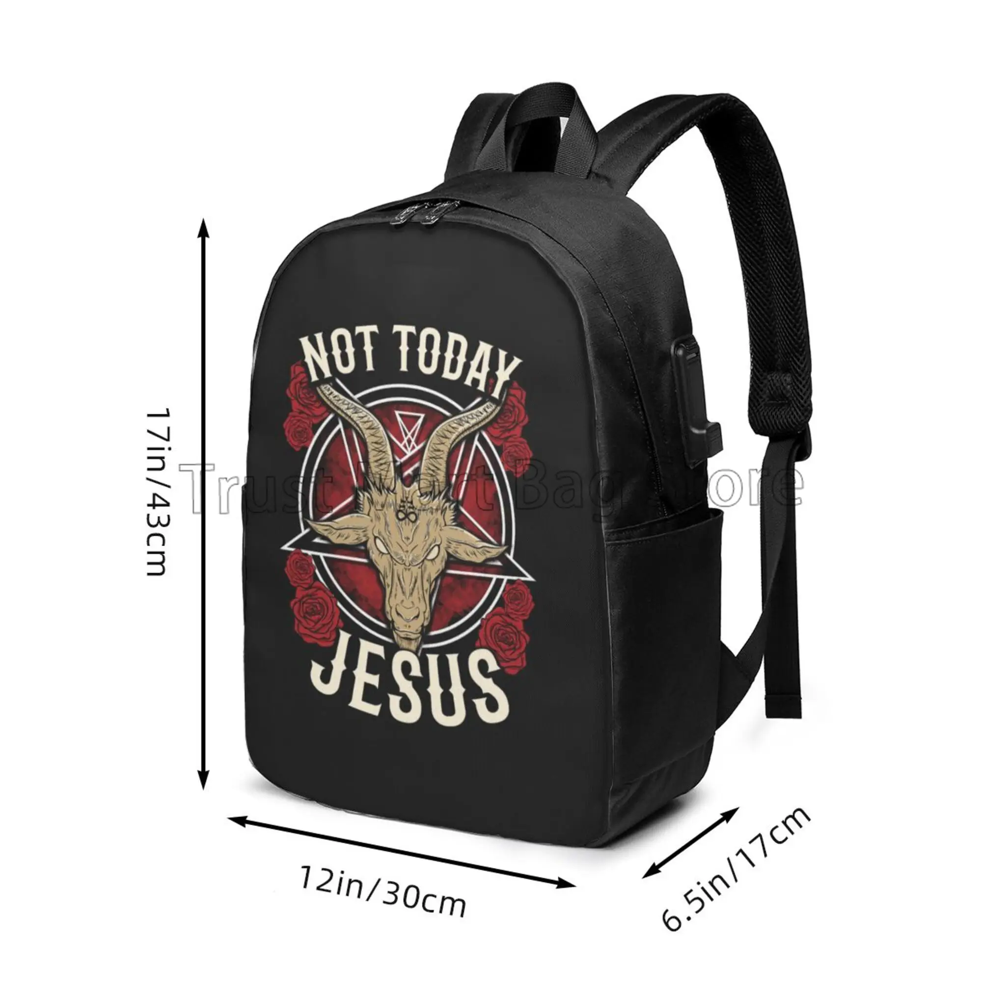 Not Today Jesus Gift for A Satanic Atheist Halloween Graphic Art Backpack Durable Laptop Bag Student Bookpack Travel Daypack