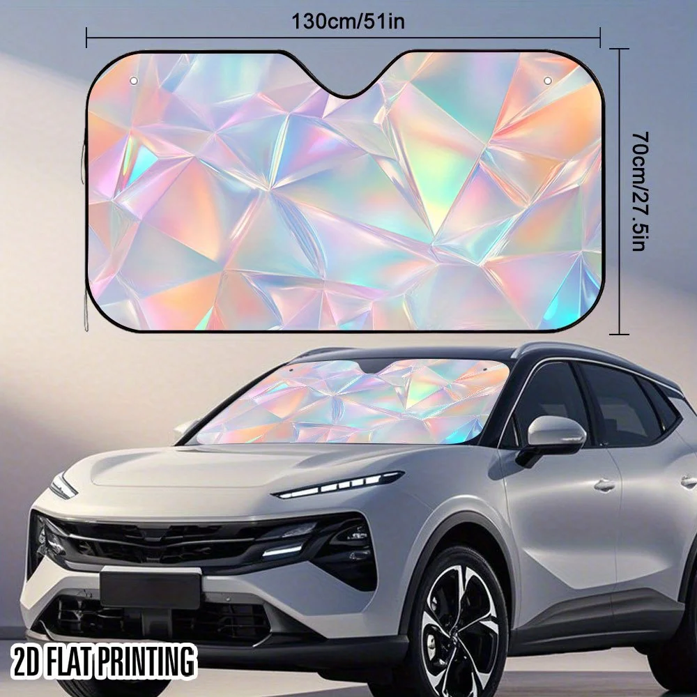 Fantasy Diamond Refraction Printed Car Sun Visor Stylish And Cool Including 4 Suction Cups Foldable for Easy Storage