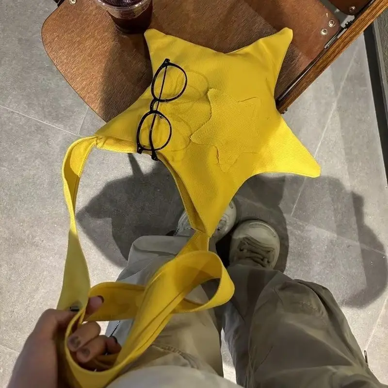 Yellow Star Canvas Crossbody Bag For Women Y2K Shoulder Purse For Streetwear Coffee Dates Shopping Unique Birthday Gift For Her