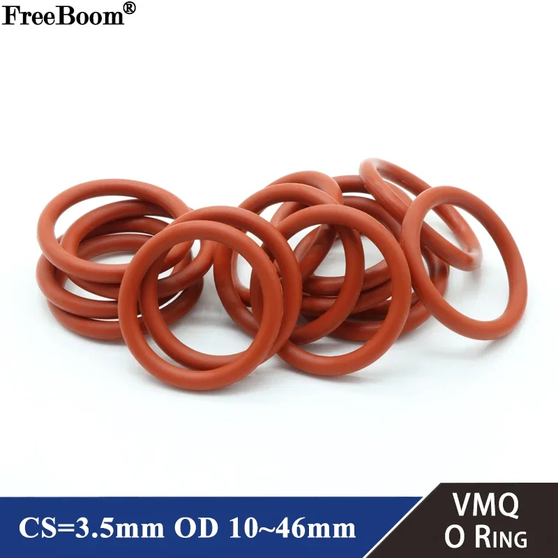 

10/50pcs VMQ Silicone O Ring CS 3.5mm OD 10 ~46mm Food Grade Waterproof Washer Rubber Insulate Round O Shape Seal Gasket Red