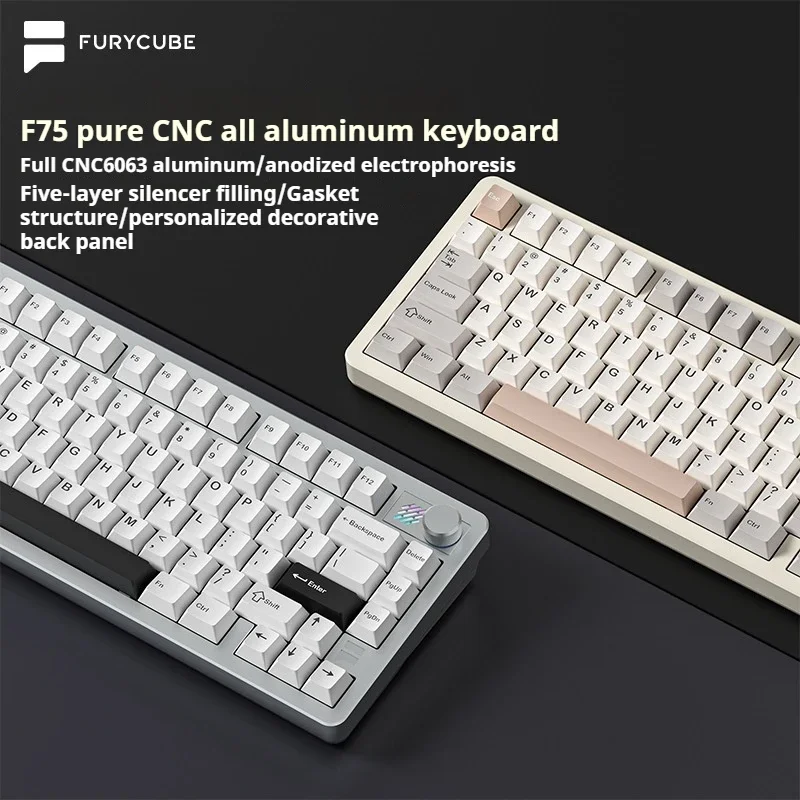 Imagem -02 - Furycube-alumínio sem Fio Teclado Mecânico Gaming Rgb Hotswap F75 Dawn Golden 2.4g com Fio Bluetooth