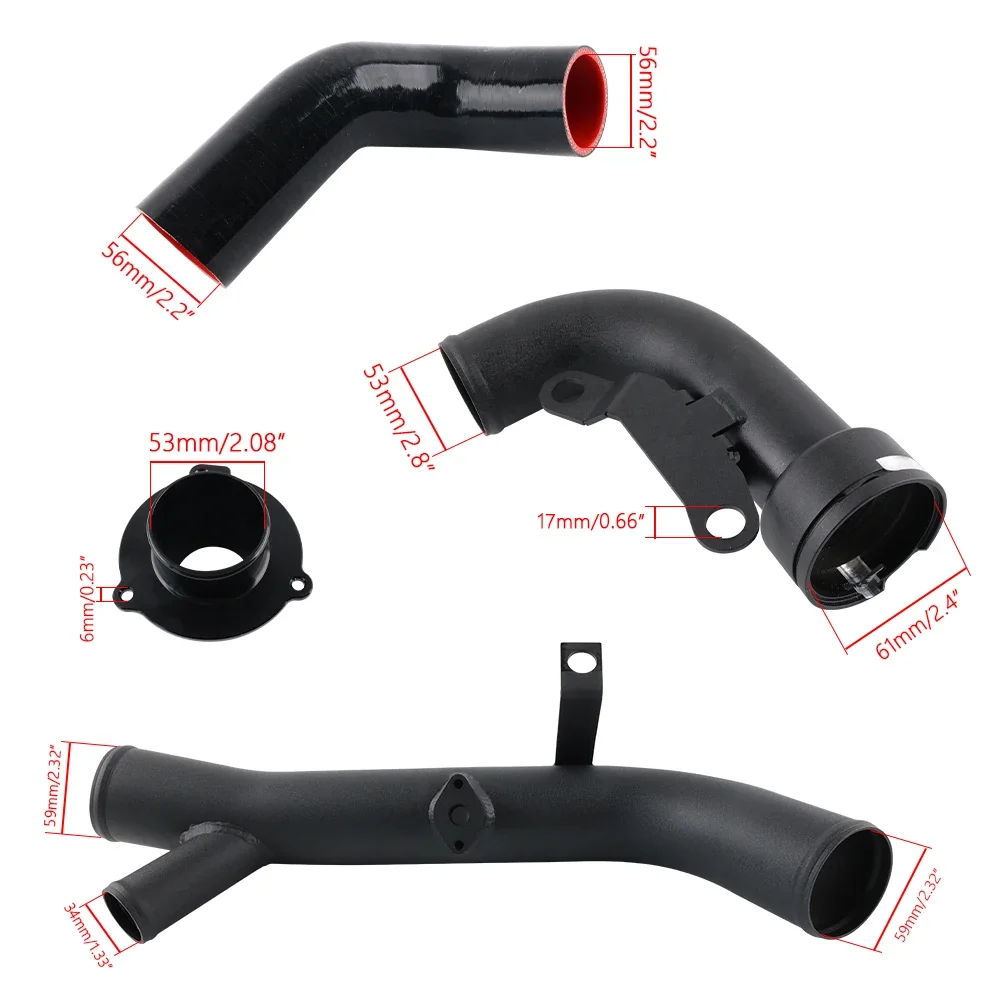 Wrinkle black Aluminum Turbo Discharge Pipe Conversion Kit Fit For VW R20 Golf MK5 MK6 Scirocco R 2006-2008