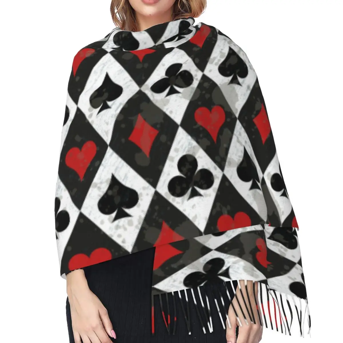 Luxury Brand Alice In Wonderland Playing Cards Warm Shawls Wrpas Men Women Custom Large Scarves Winter