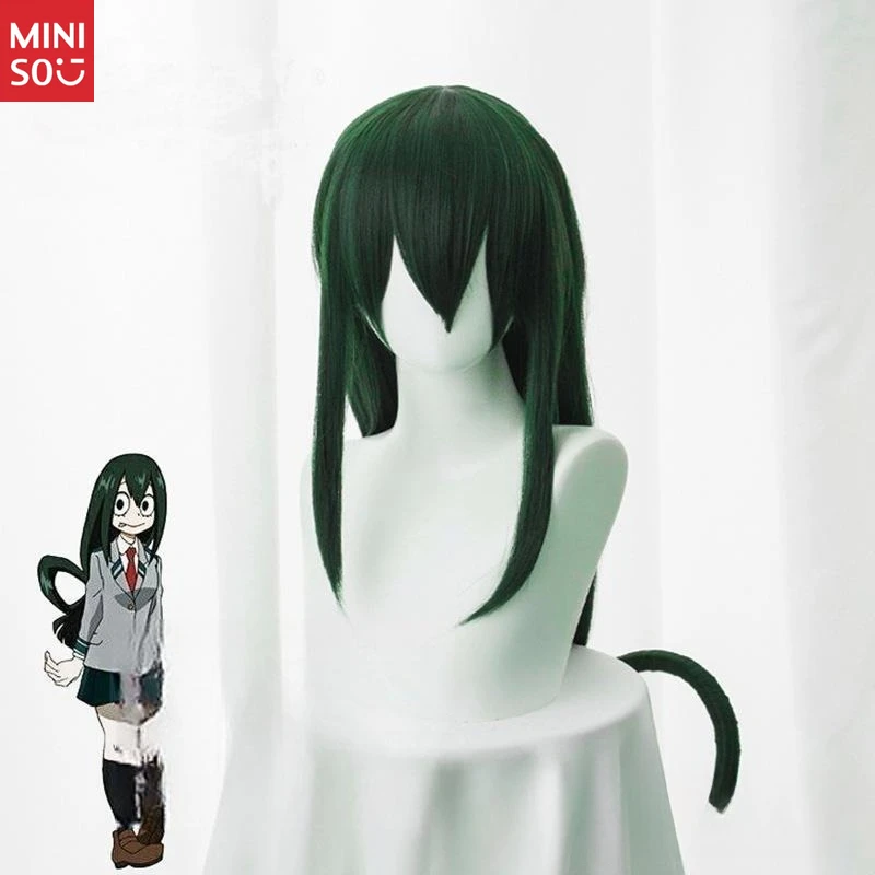 

Miniso My Hero Academia Tsuyu Asui Cosplay Wig, Dark Green Long Straight Hair for Frog Hero Froppy