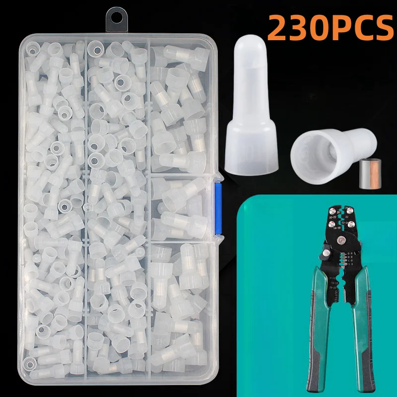 230 PCS Nylon Insulated Closed End Wire Crimp Caps 22/16/12 AWG Terminal Connector Closed End Crimp Connector CE1 CE2 CE5 Kit