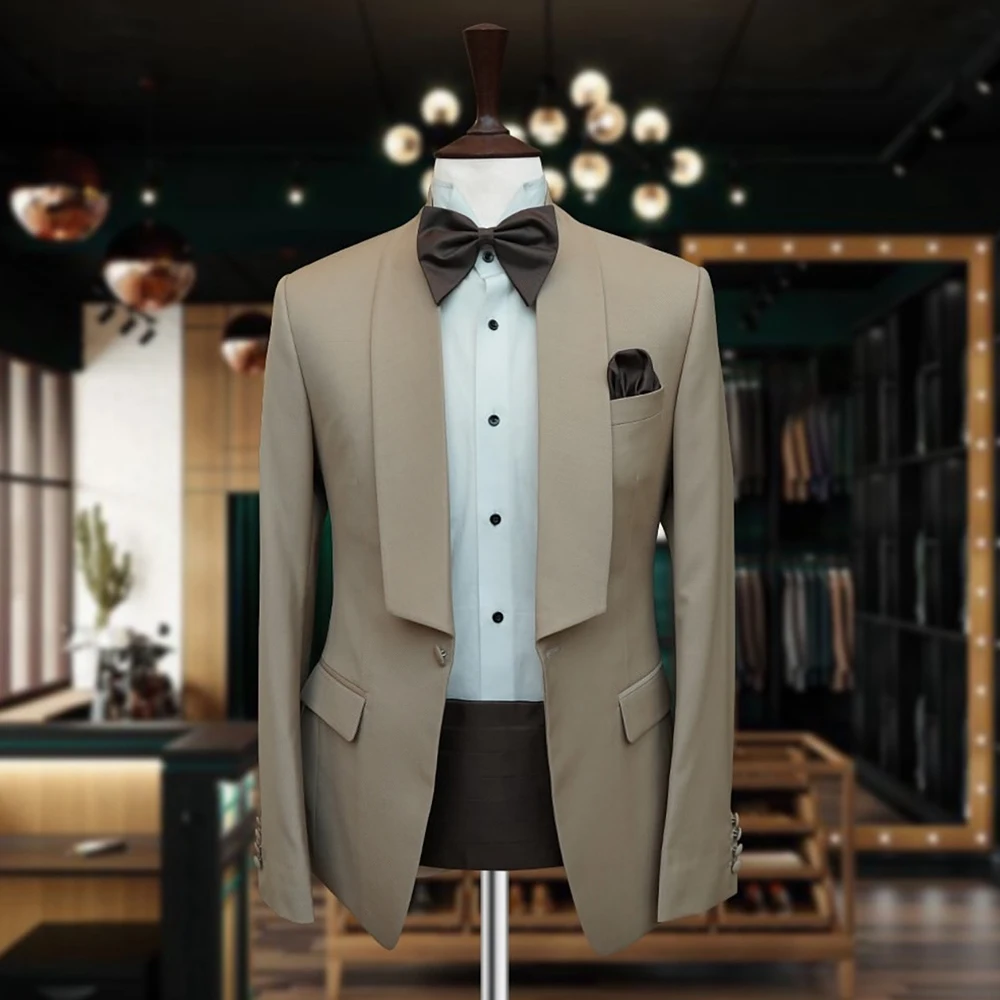 

Slim Fit Men's Suits One-Button Skinny Shawl Lapel 2 Piece Jacket Pants High Quality Prom Party Male Clothing Outfits Costume