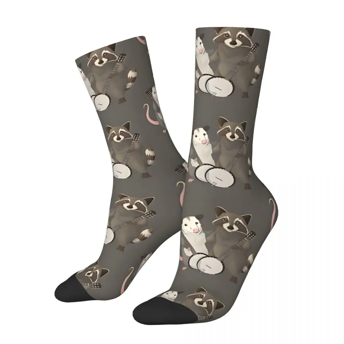 Funny Men's Socks Opossum And Raccoon With Banjos Retro Harajuku Raccoon Hip Hop Seamless Pattern Crew Crazy Sock Gift Printed