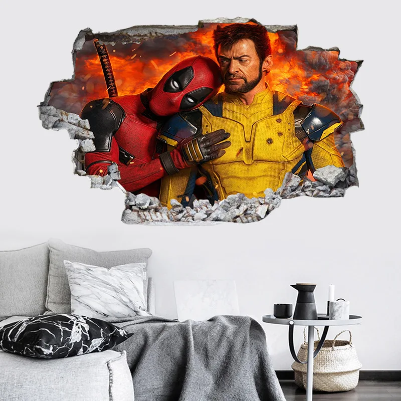 Disney Deadpool and Wolverine 3D Wall Stickers for Kid's Room Kindergarten Living Room Bedroom Movie Animation Poster Art Murals