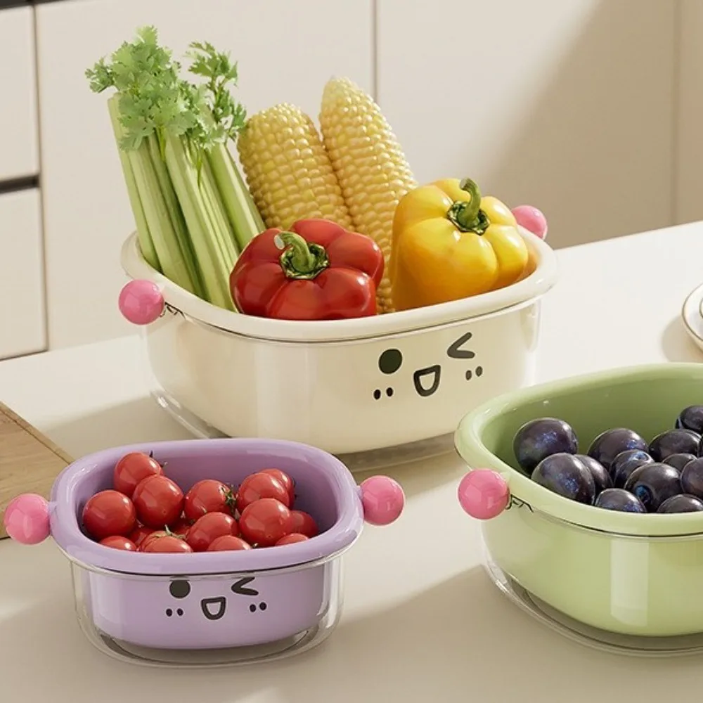 

Household Plastic Drain Basket Thickened 2-in-1 Washing Vegetable Basin Double Layer Large Capacity Fruit Washing Basket Kitchen