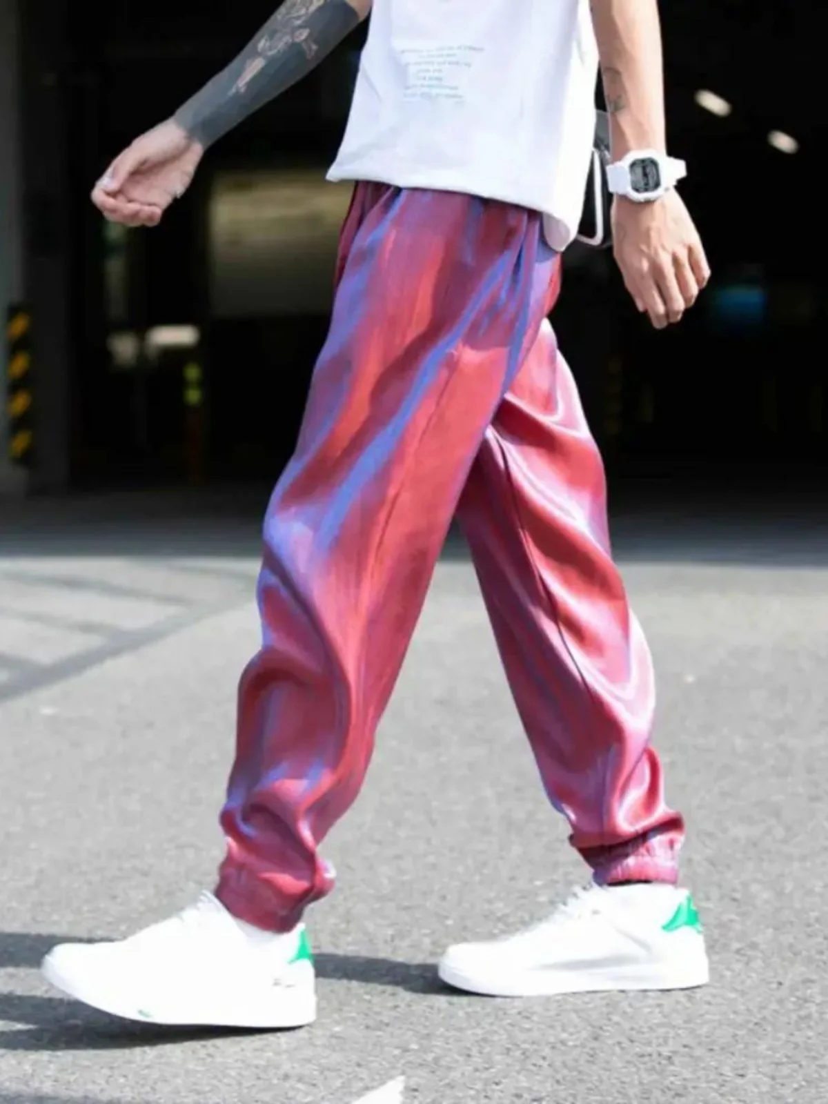 

Glossy Loose Thin Pure Color Leggings Youth Casual Pants Summer Straight Tube Footed Trousers Bright Surface Leggings