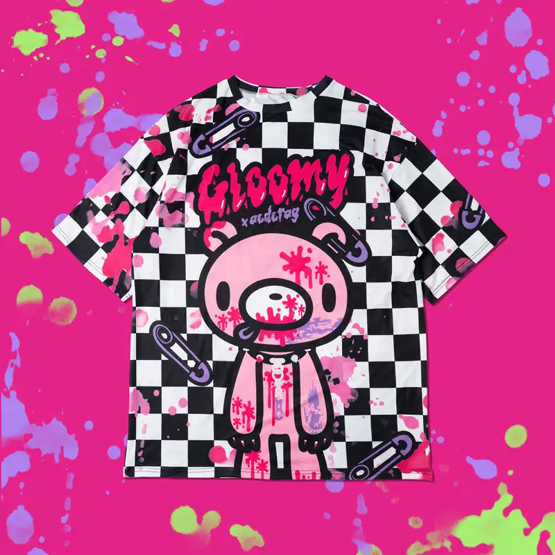 camiseta-feminina-com-estampa-de-urso-triste-manga-curta-y2k-oversized-corte-solto-gotico-punk-desenho-animado-casual-streetwear