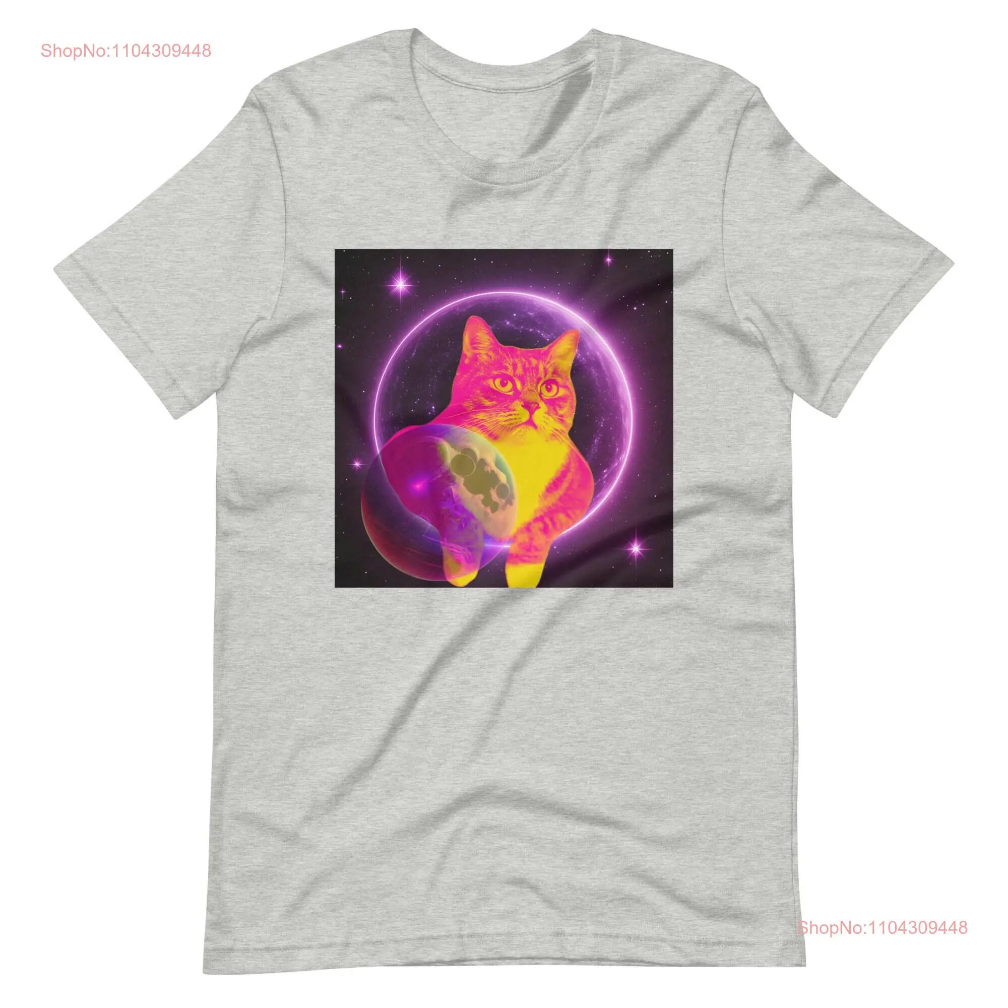 Cosmic Moon Cat T Shirt Extraterrestrial Milky Way Universe Planets Solar System Staple  long or short sleeves