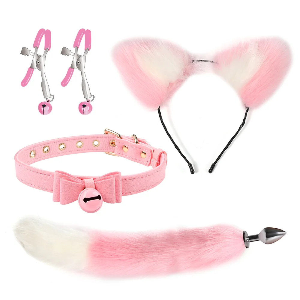 Women Fox Tail Anal Plug Set Sexy Women Cosplay Cat  Ear Tail Anal Plugs Role Play Fetish Accessories for Adult Game Toys