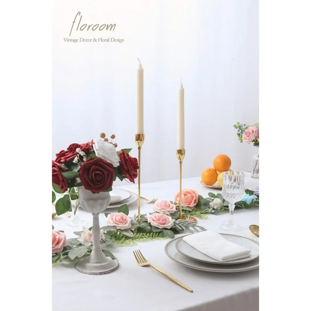 Floroom الزهور الاصطناعية 25 قطعة رغوة أحمر الخدود ذات المظهر الحقيقي الورود وهمية مع ينبع DIY بها بنفسك باقات الزفاف دش الزفاف #6