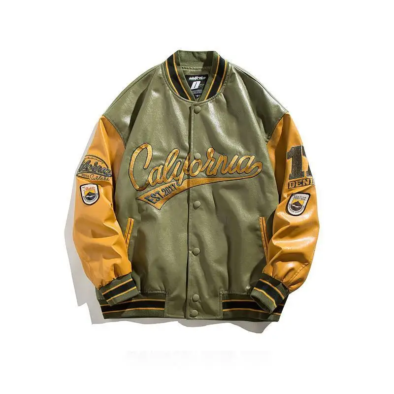 Men's Explosive Style Trend Handsome Embroidery Baseball Uniform Retro Leather Jacket Heavy Industry Coat