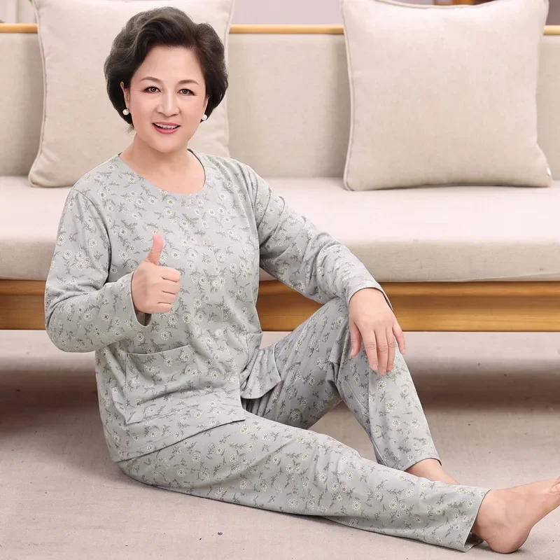 Women's Pajamas For Middle-Aged And Elderly, Long Sleeve And Pants, Comfortable Plus-Size Homewear Set For Spring And Autumn